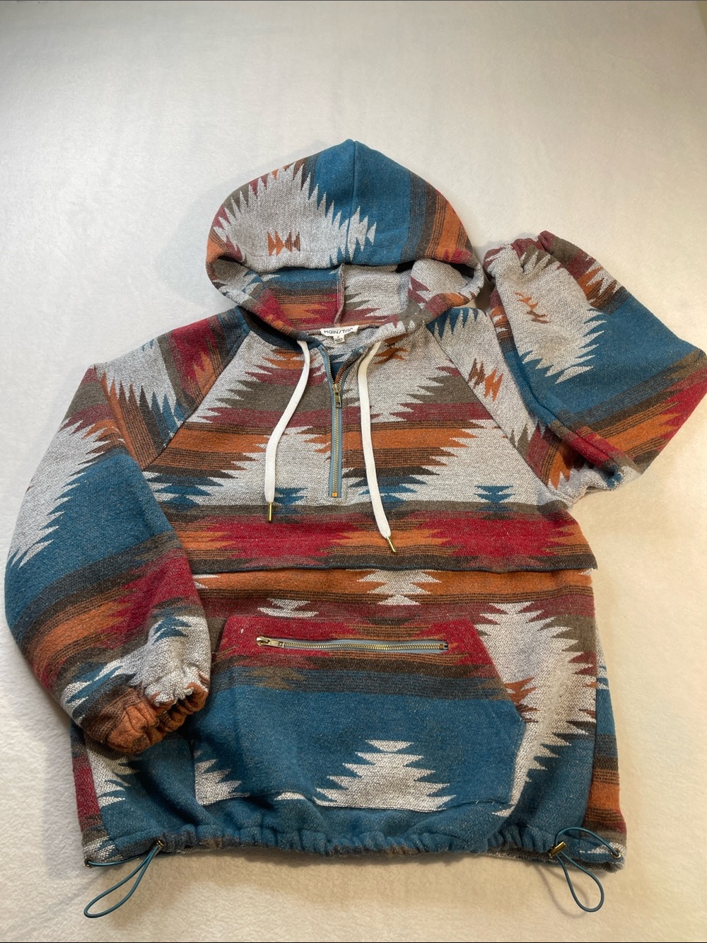 Main Strip Women's Aztec Zip Hoodie - Blue, Red, Brown 1/4 ZIP PULLOVER SIZE S